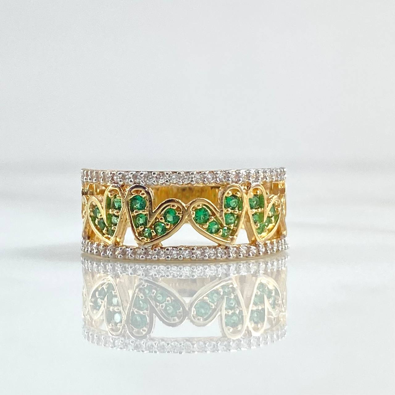 Heart Track Ring 5.55gr / T8 / White Green Zircons 18K Yellow Gold *