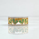 Heart Track Ring 5.55gr / T8 / White Green Zircons 18K Yellow Gold *