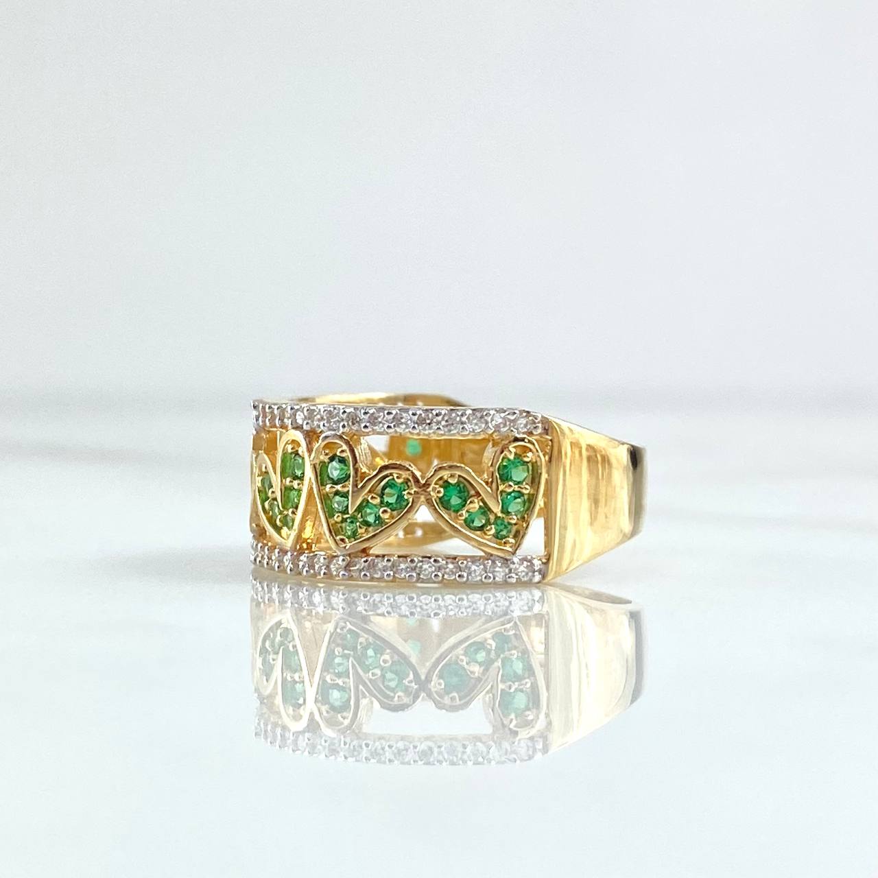 Heart Track Ring 5.55gr / T8 / White Green Zircons 18K Yellow Gold *