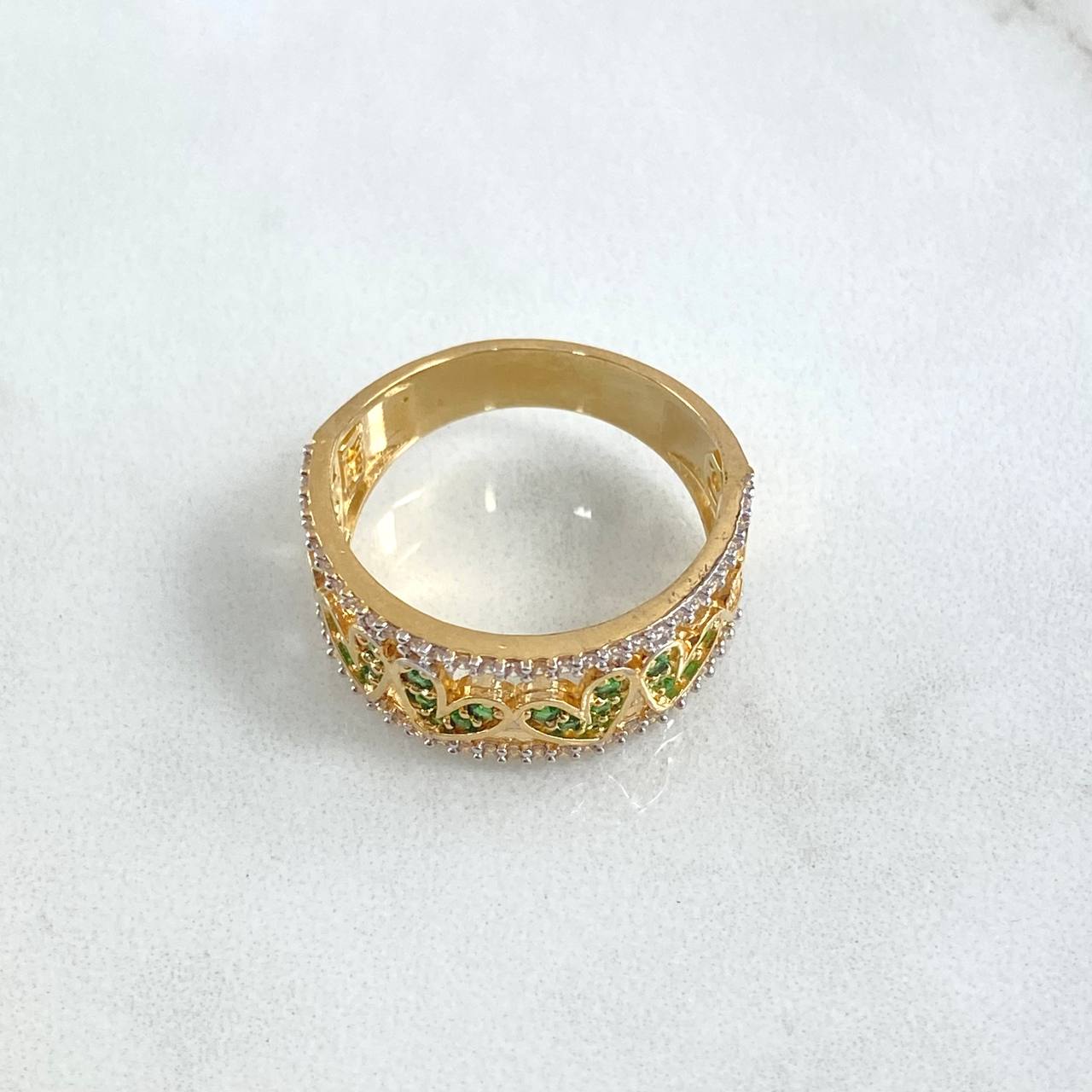 Heart Track Ring 5.55gr / T8 / White Green Zircons 18K Yellow Gold *