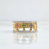 Three Crosses Fish Ring 3.6gr / T6 1/4 / Colored Zircons 18K Yellow Gold *