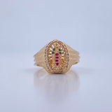 Virgin Guadalupe Ring 4.45gr / T6 3/4 / Fuchsia, Green, White Zircons 18K Gold &