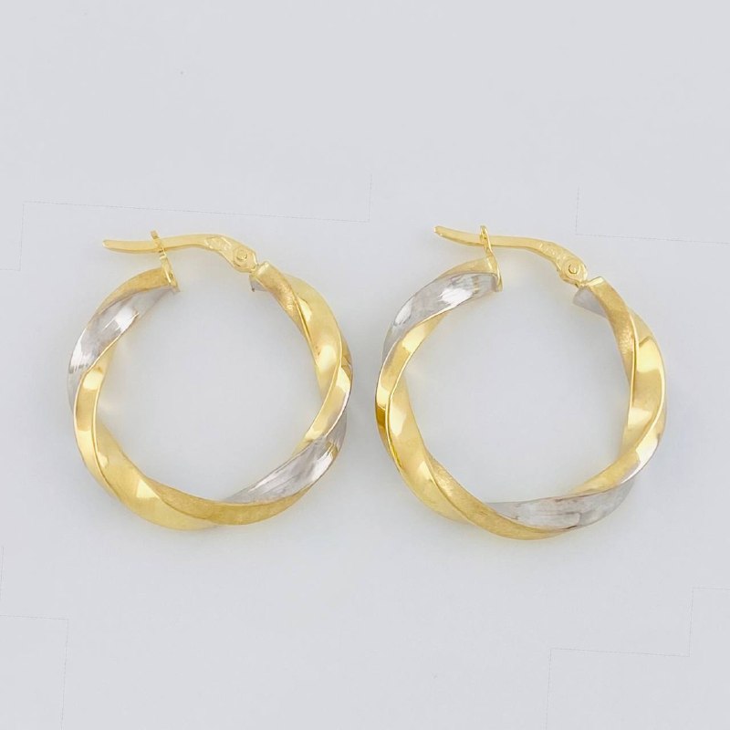 Hoop Earrings Ferchi Matte Spiral 2.8 g / 1 in Two-Tone Yellow White Gold 18K