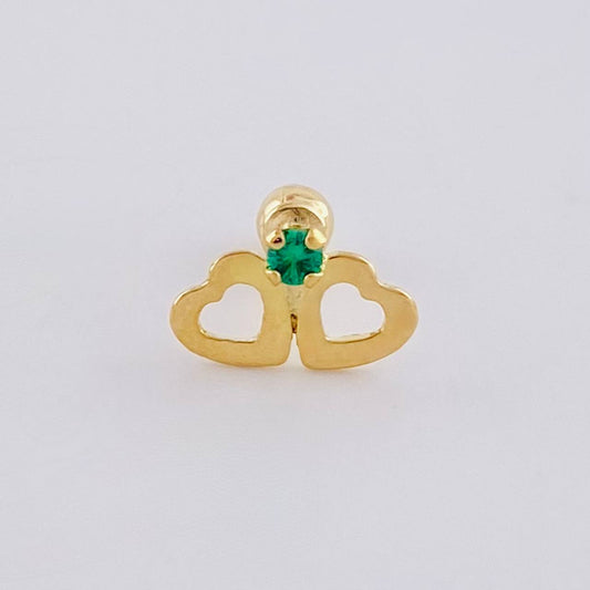 Piercing Chispa Duo Corazones 0.4 g / 1/2 in Oro Amarillo 18K