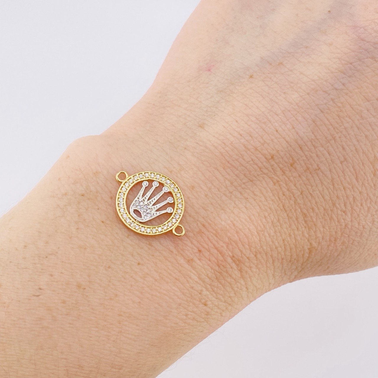 Herraje Circulo Corona 1.25 g / 3/4 in Dos Oros Amarillo Blanco 18K