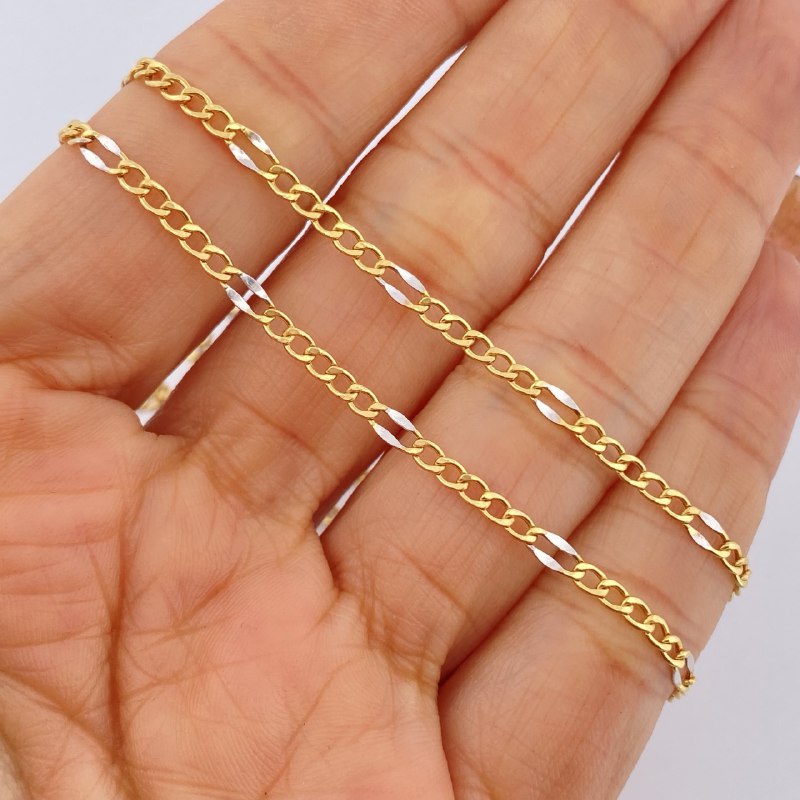 Figaro Chain 3.1gr / 60cm / Two Tones Yellow White +1 18K &