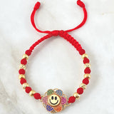 Pulsera Roja Herraje Flor Cara Feliz 5.85gr / Dos Oros Amarillo Rosa 18K ©