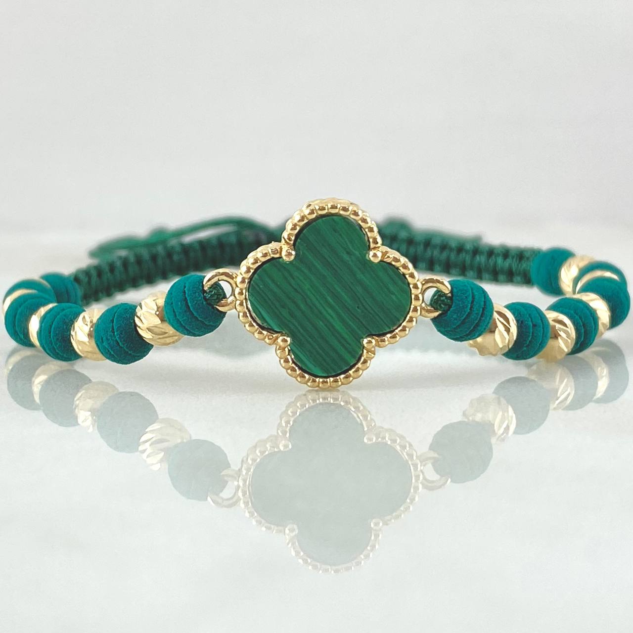 Green Bracelet Charm Clover 2.95gr / 18K Yellow Gold Nac.Esp. ©