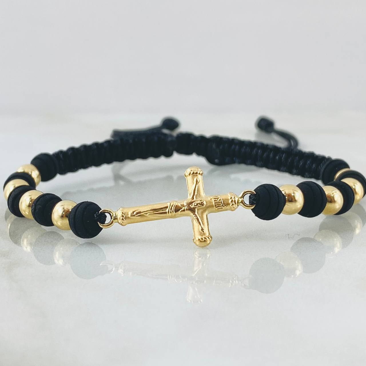 Black Bracelet Charm Cross 2gr / 18K Yellow Gold ©