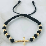 Black Bracelet Charm Cross 2gr / 18K Yellow Gold ©