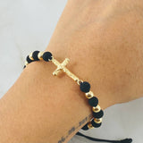 Black Bracelet Charm Cross 2gr / 18K Yellow Gold ©