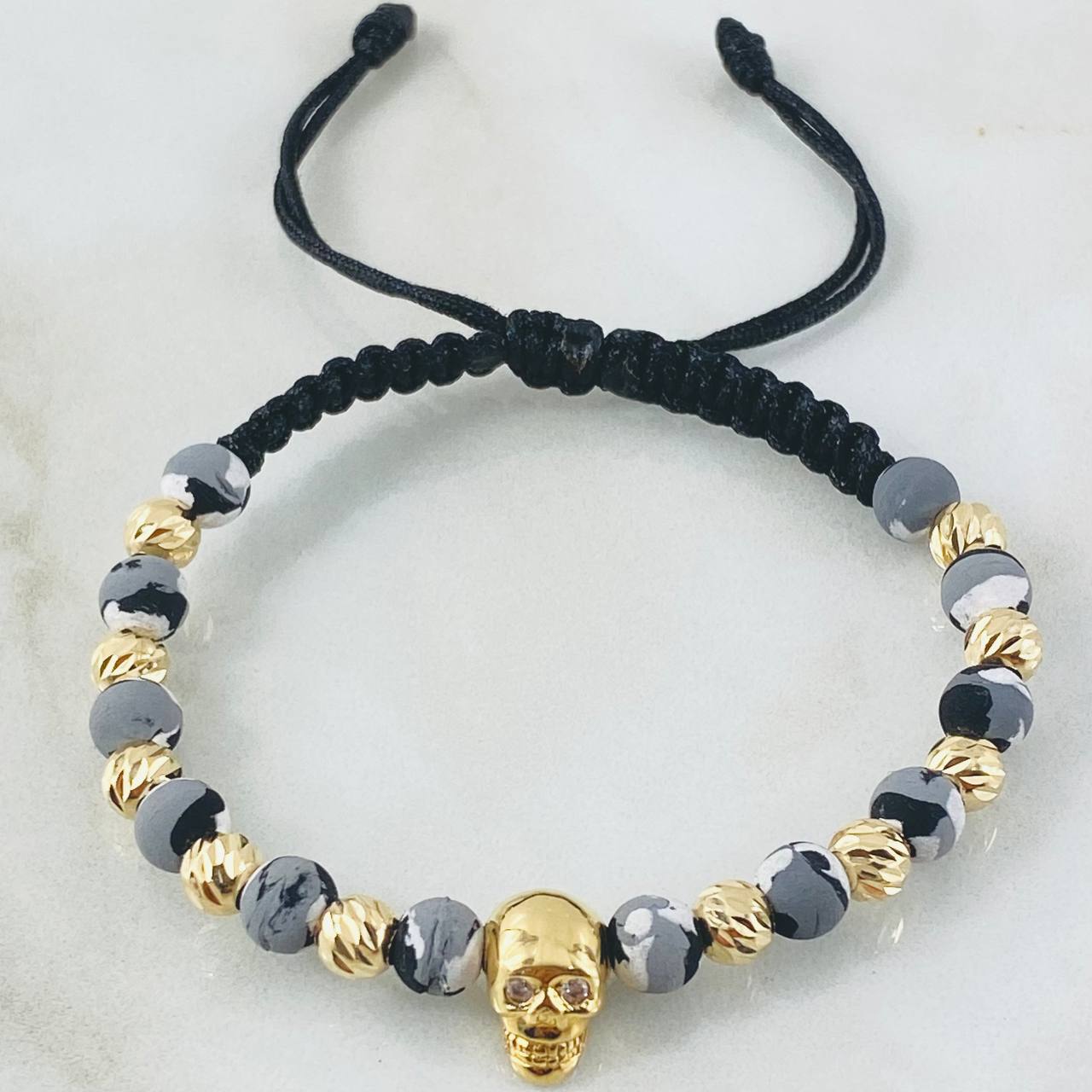 Black Bracelet Charm Skull 3.35gr / 18K Yellow Gold ©