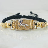 Black Bracelet Charm Horse 6.45gr / Two Golds Yellow White 18K ©