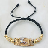 Black Bracelet Charm Horse 6.45gr / Two Golds Yellow White 18K ©