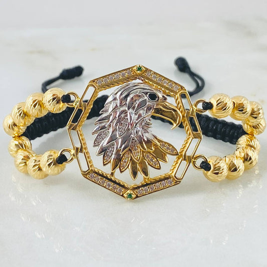 Black Bracelet Charm Eagle 13.1gr / Two Golds Yellow White 18K ©