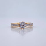 Solitaire Bridge Ring 2.5gr / Size 6 1/2 / Two-tone Yellow and White Gold 18K &