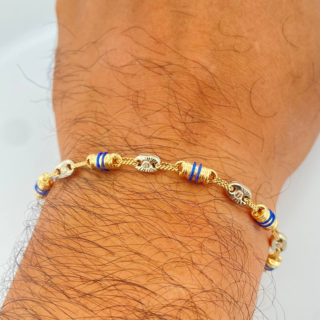Rustic Barrel Bracelet 5.2gr / 20cm / Two Tones Yellow White 18K &
