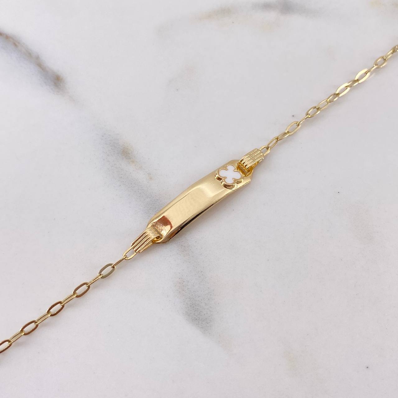 Bracelet Baby Drawer Clover White 1.45gr / 14cm / 1.6mm Curved Rectangular Plate 18K Yellow Gold &