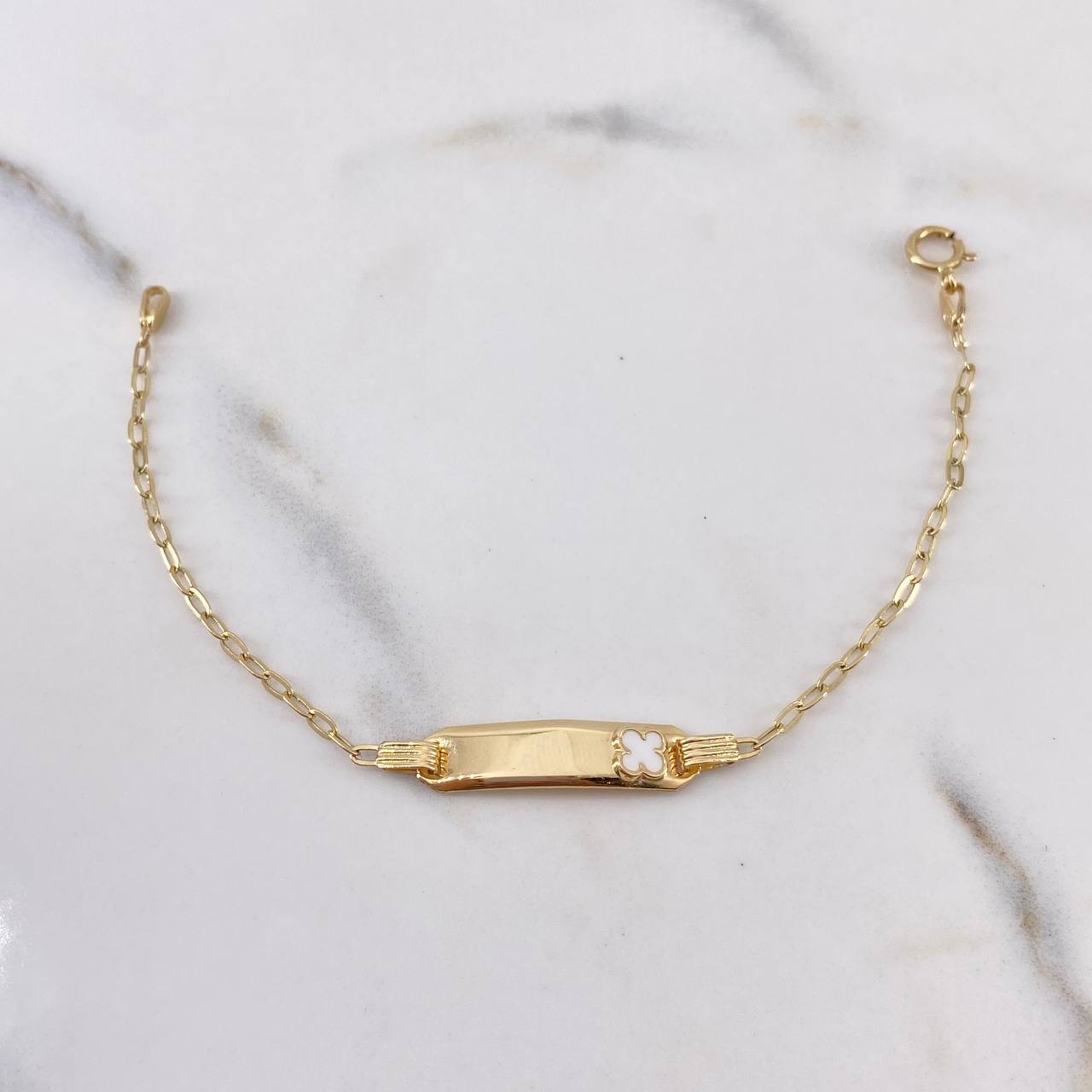 Bracelet Baby Drawer Clover White 1.45gr / 14cm / 1.6mm Curved Rectangular Plate 18K Yellow Gold &
