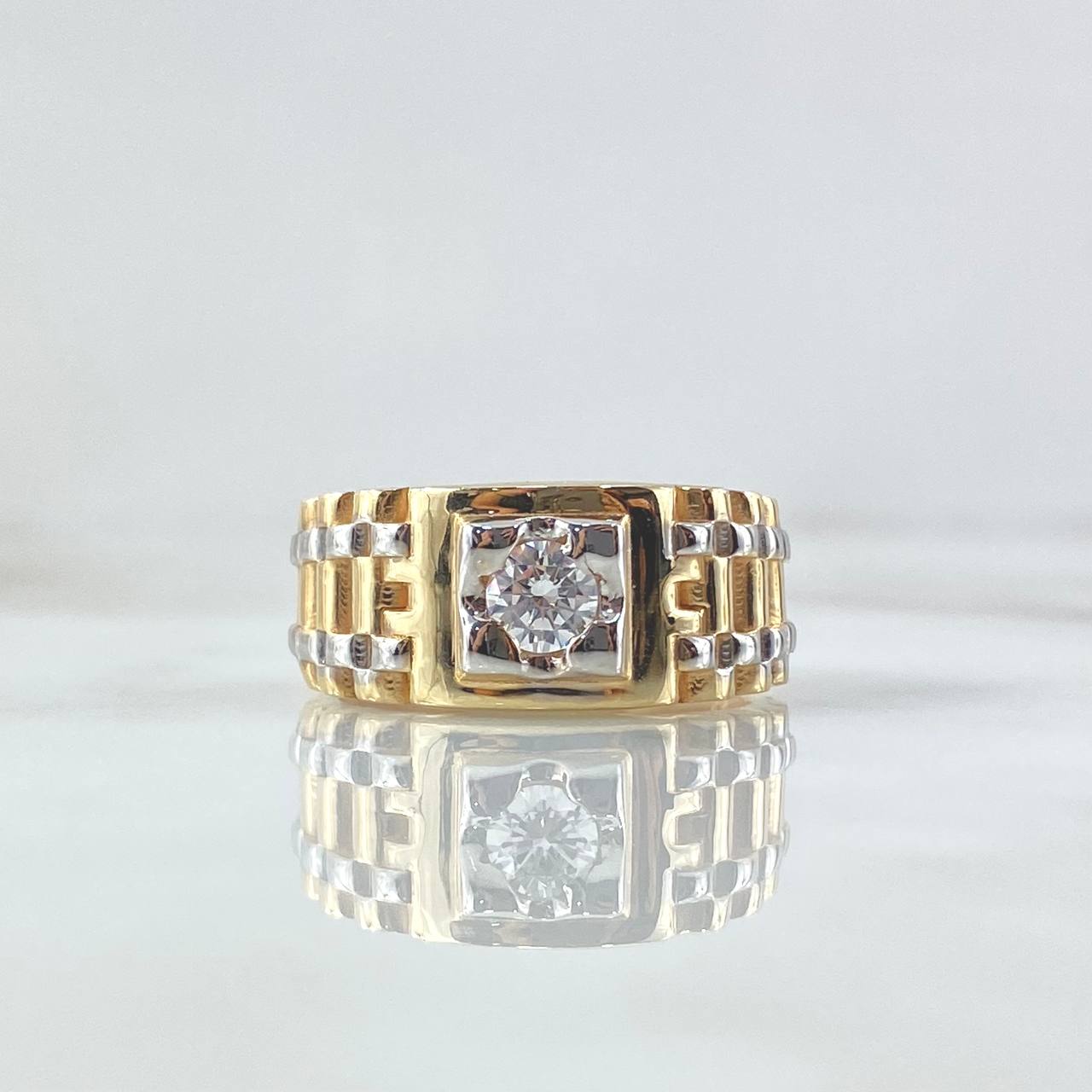Ring Scepter Belt 11.1gr / T10 1/2 / Central White Zircon Two Yellow and White 18K Golds