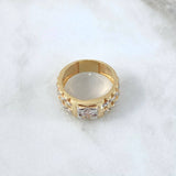 Ring Scepter Belt 11.1gr / T10 1/2 / Central White Zircon Two Yellow and White 18K Golds