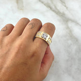 Ring Scepter Belt 10.75gr / Size 9 1/2 / Central White Zircon Two Yellow and White Gold 18K