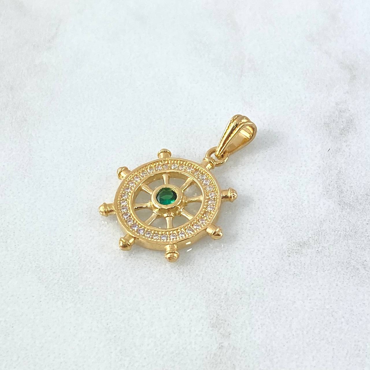 Pendant Timon 2.7gr / 2.5cm / White Zircons Green Yellow Gold 18K *