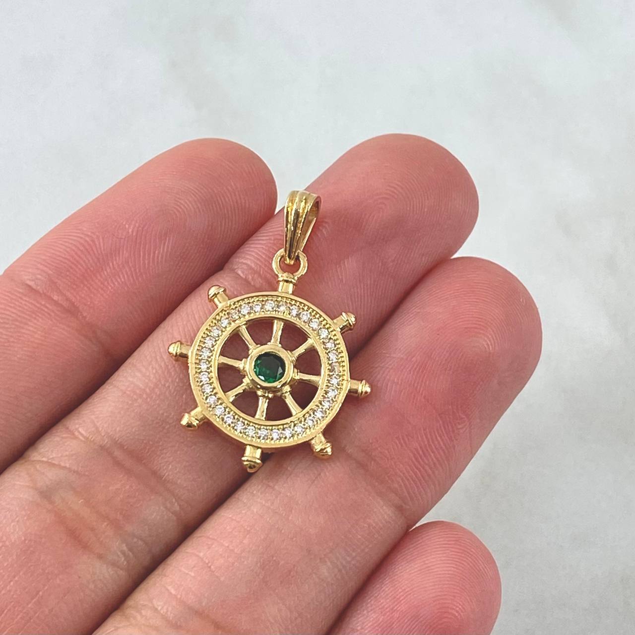 Pendant Timon 2.7gr / 2.5cm / White Zircons Green Yellow Gold 18K *