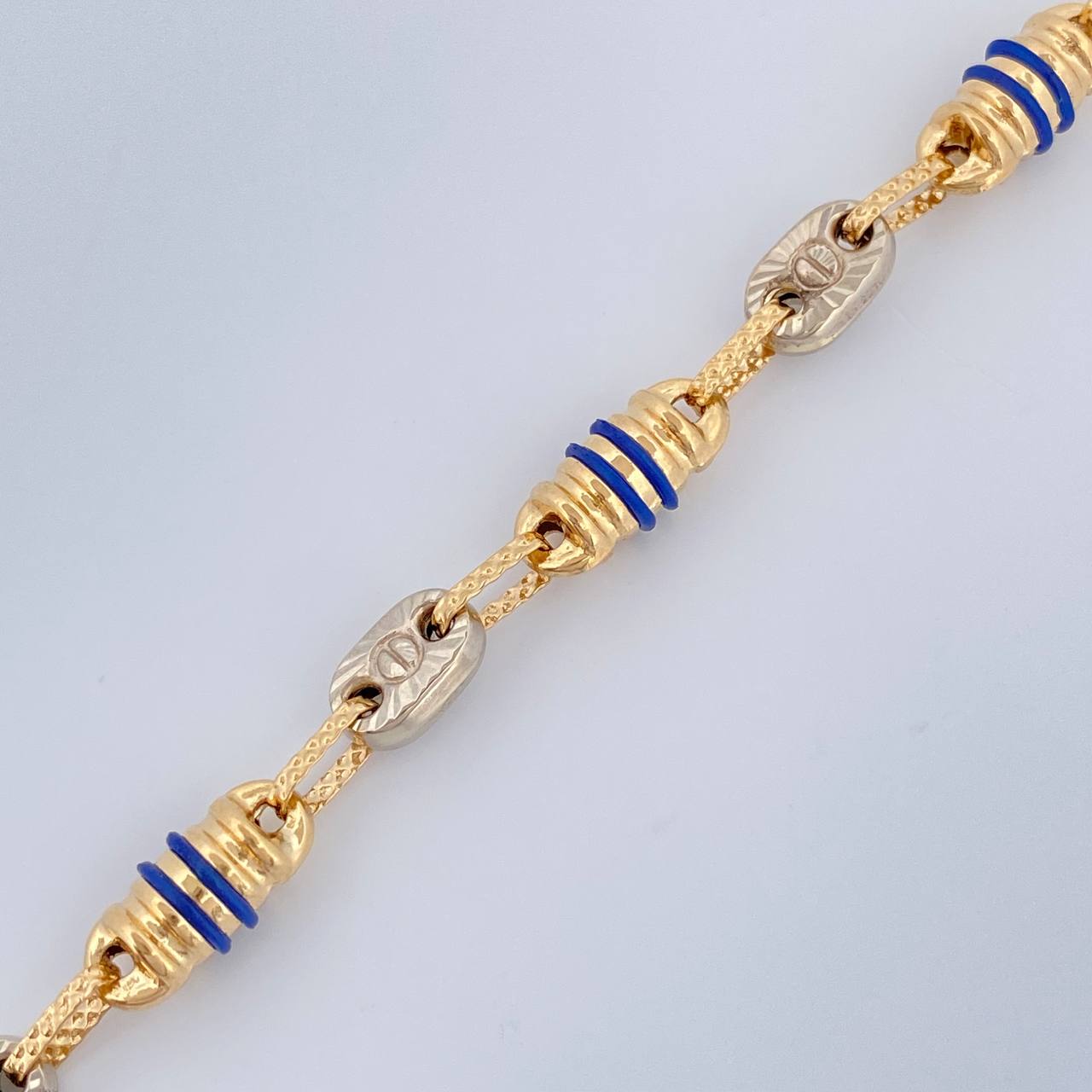 Rustic Barrel Bracelet 5.2gr / 20cm / Two Tones Yellow White 18K &
