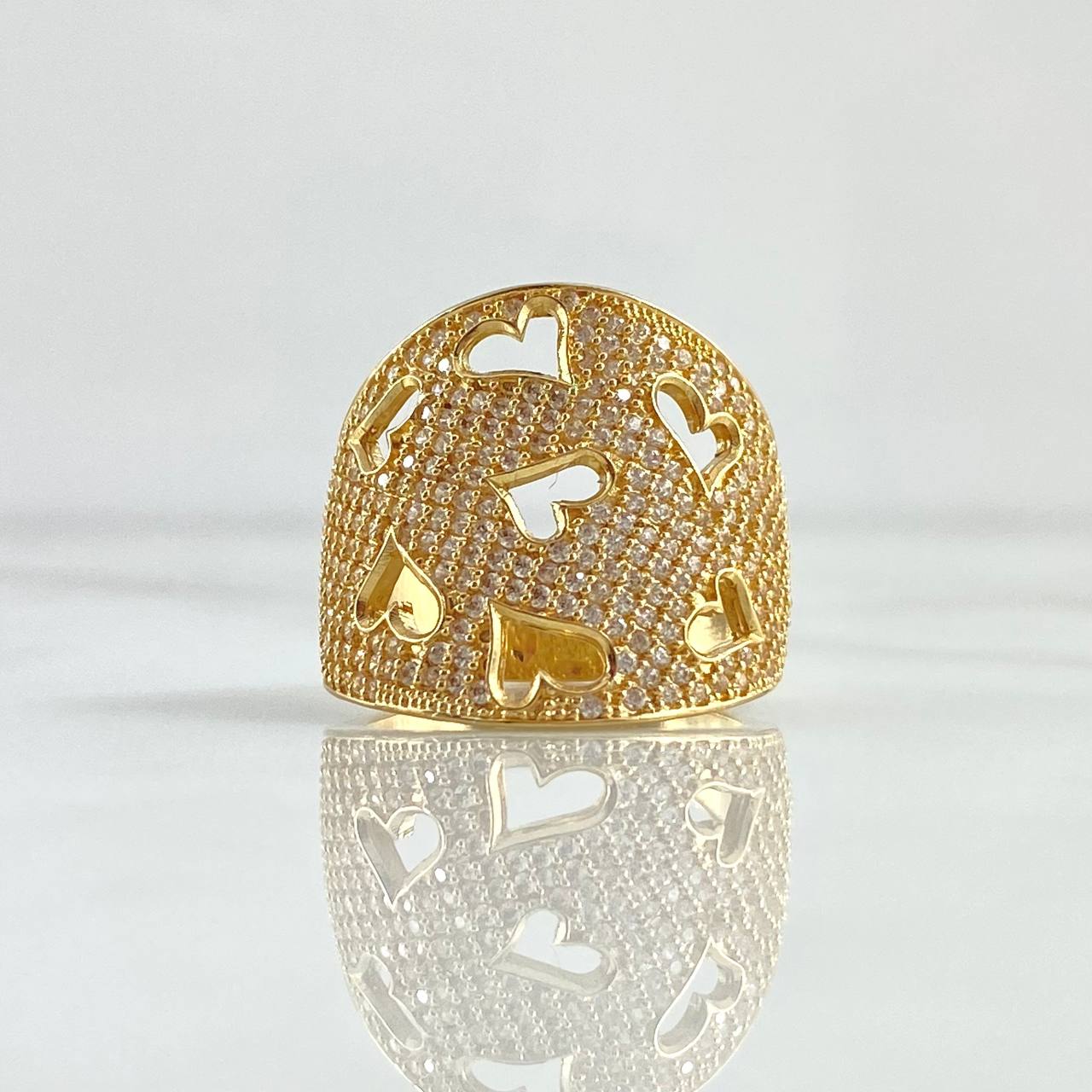 Heart Mesh Ring 8.55gr / Size 7 1/2 / White Zircons 18K Yellow Gold
