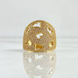 Heart Mesh Ring 8.55gr / Size 7 1/2 / White Zircons 18K Yellow Gold