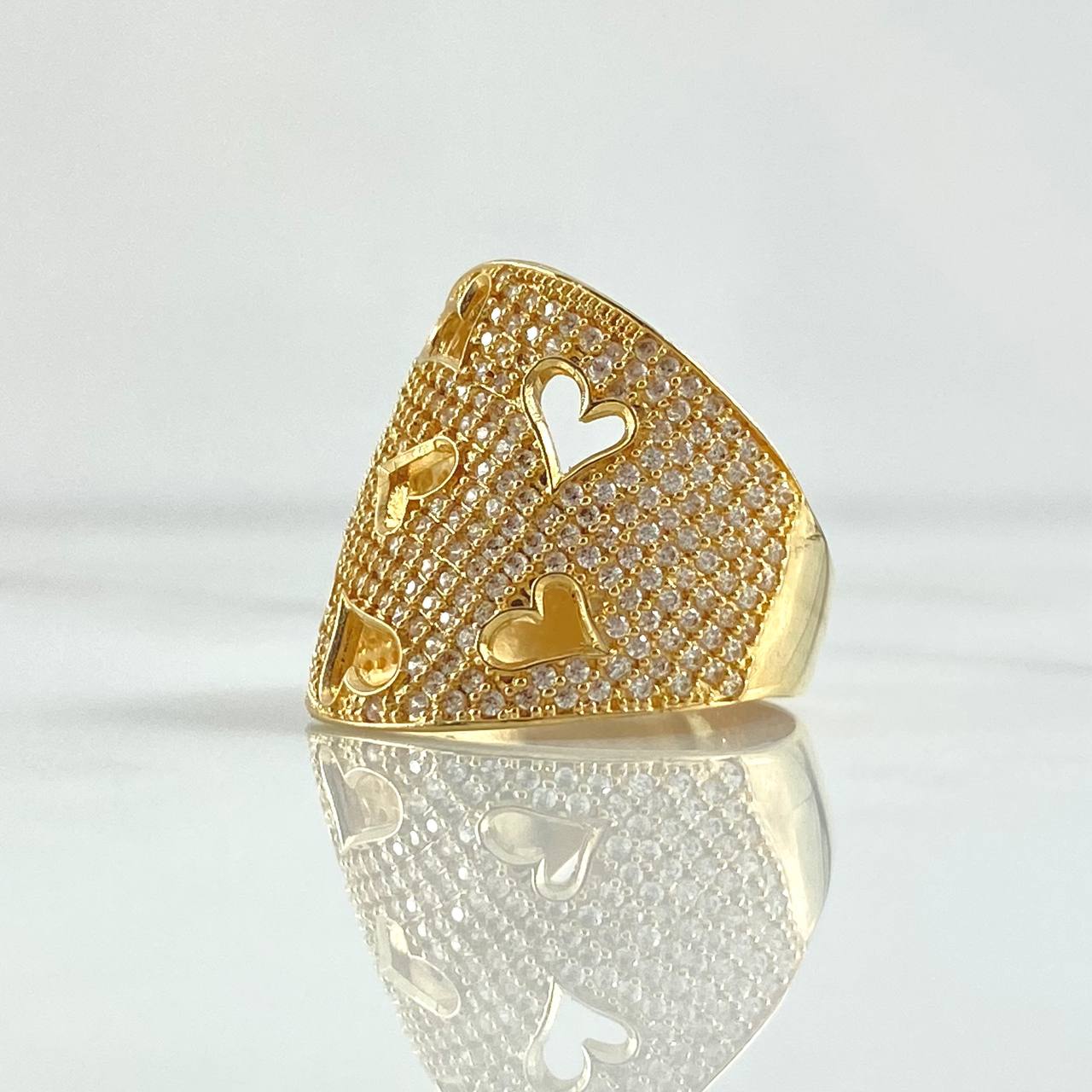 Heart Mesh Ring 8.55gr / Size 7 1/2 / White Zircons 18K Yellow Gold