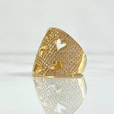 Heart Mesh Ring 8.55gr / Size 7 1/2 / White Zircons 18K Yellow Gold