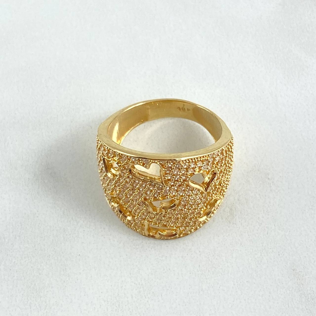Heart Mesh Ring 8.55gr / Size 7 1/2 / White Zircons 18K Yellow Gold