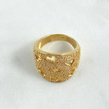 Heart Mesh Ring 8.55gr / Size 7 1/2 / White Zircons 18K Yellow Gold