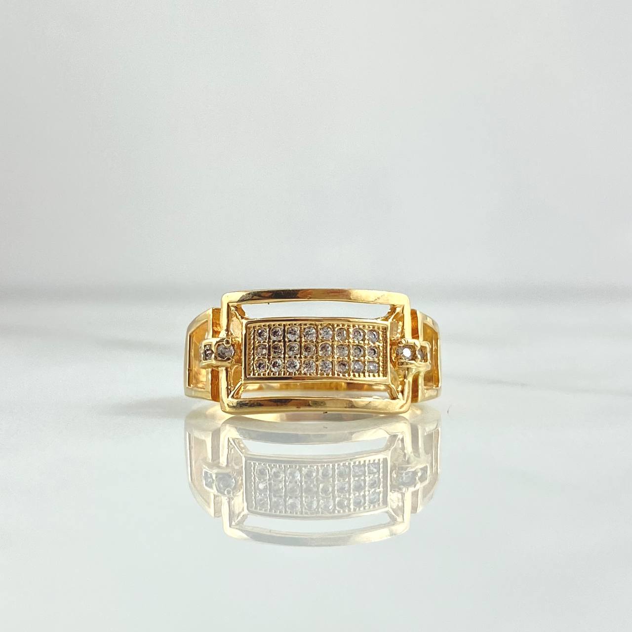 Ring Ring Rectangular Frame 4.45gr / Size 7 1/4 / White Zircons 18K Yellow Gold