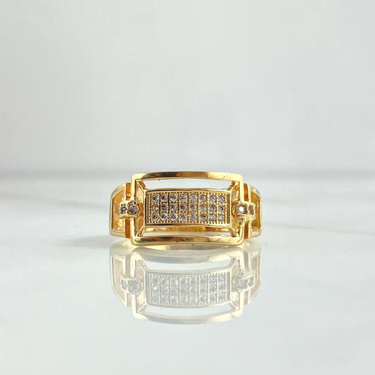 Ring Ring Rectangular Frame 4.45gr / Size 7 1/4 / White Zircons 18K Yellow Gold