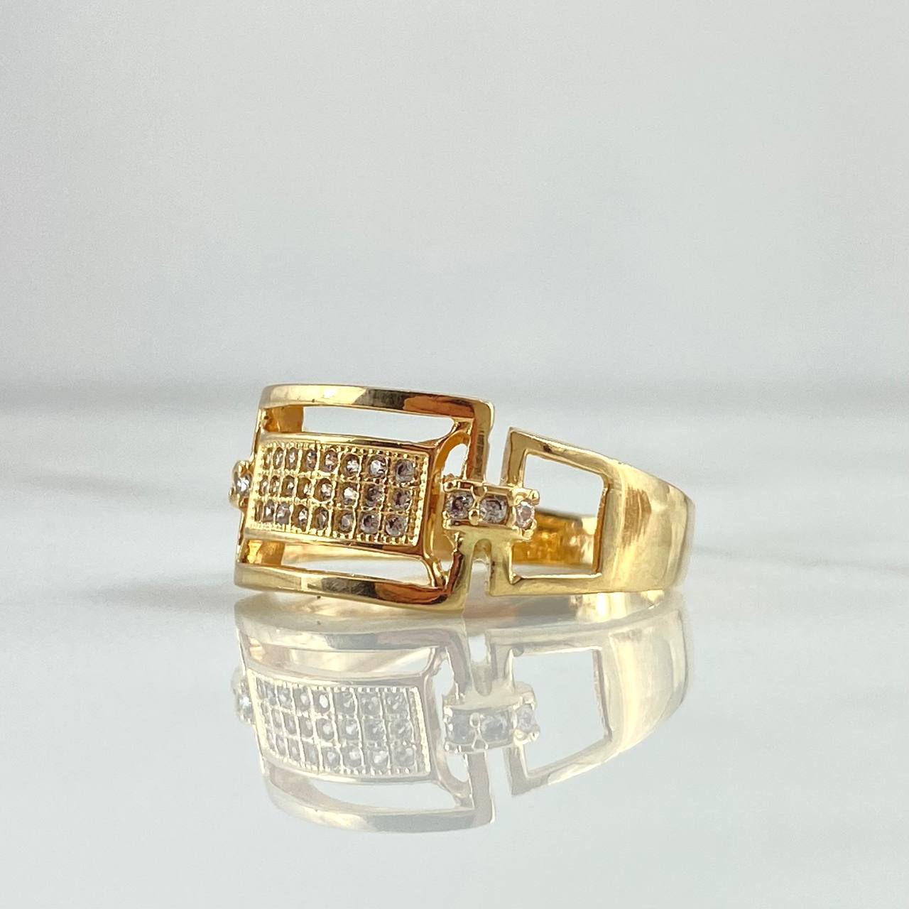 Ring Ring Rectangular Frame 4.45gr / Size 7 1/4 / White Zircons 18K Yellow Gold