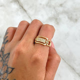 Ring Ring Rectangular Frame 4.45gr / Size 7 1/4 / White Zircons 18K Yellow Gold