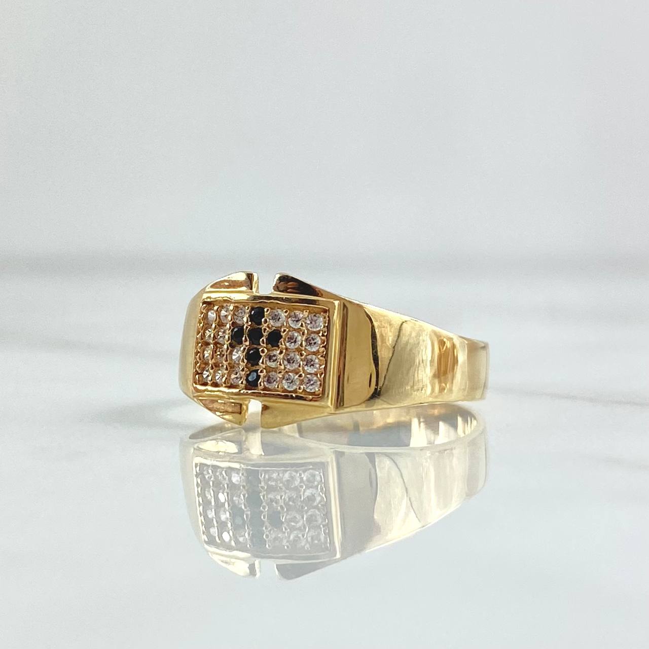 Cross Ring Thick Square 3.2gr / Size 7 1/2 / White and Black Zircons 18K Yellow Gold