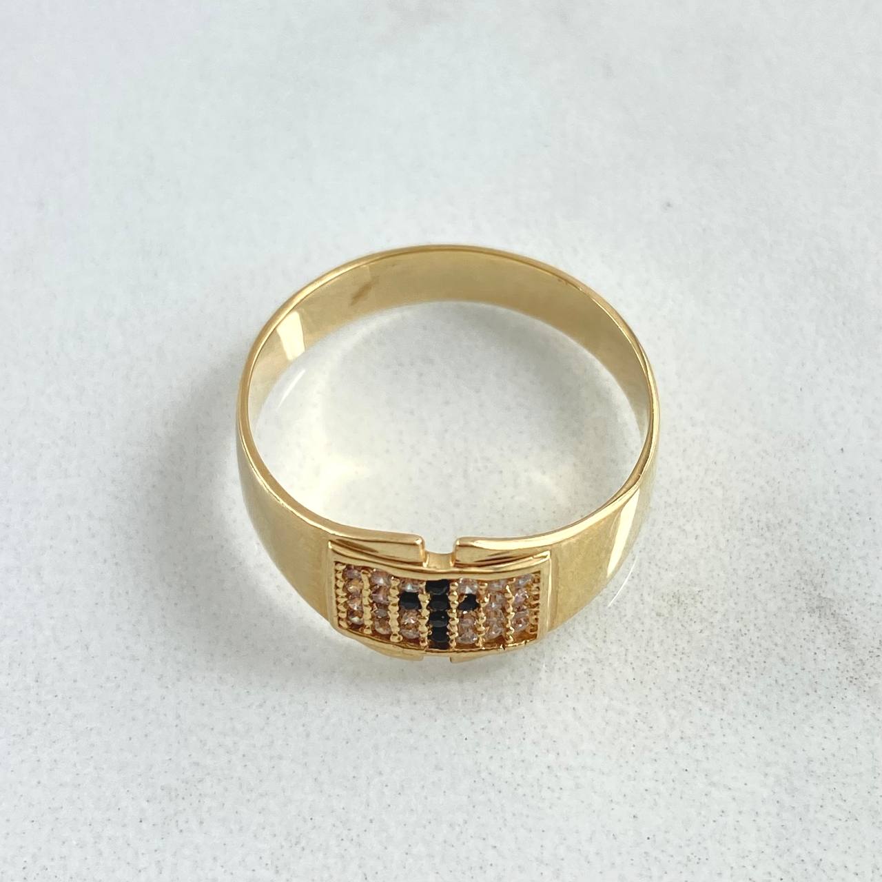 Cross Ring Thick Square 3.2gr / Size 7 1/2 / White and Black Zircons 18K Yellow Gold