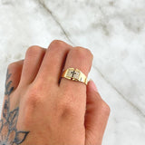 Cross Ring Thick Square 3.2gr / Size 7 1/2 / White and Black Zircons 18K Yellow Gold