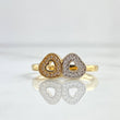 Double Heart Ring 3.1gr / Size 7 1/2 / White Zircons Two 18K Yellow and White Golds
