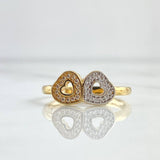 Double Heart Ring 3.1gr / Size 7 1/2 / White Zircons Two 18K Yellow and White Golds