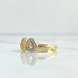Double Heart Ring 3.1gr / Size 7 1/2 / White Zircons Two 18K Yellow and White Golds