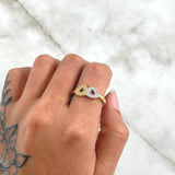 Double Heart Ring 3.1gr / Size 7 1/2 / White Zircons Two 18K Yellow and White Golds