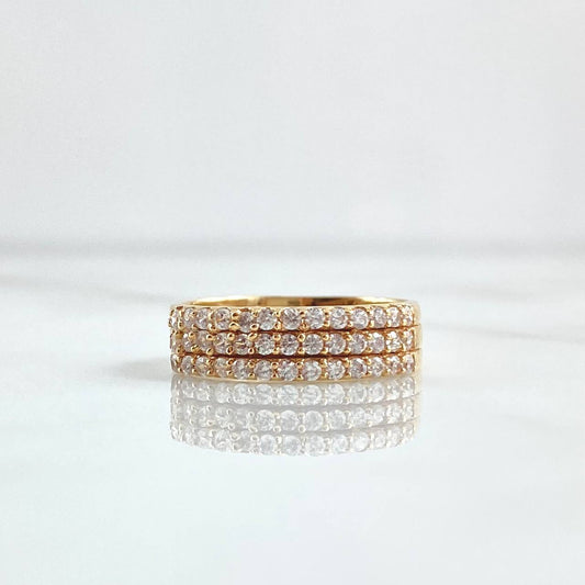 Trio Churumbela Ring 3.4gr / Size 6 1/2 / White Zircons 18K Yellow Gold