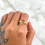 Curved Circle Ring 2.4gr / T6 3/4 / White Zircons 18K Yellow Gold