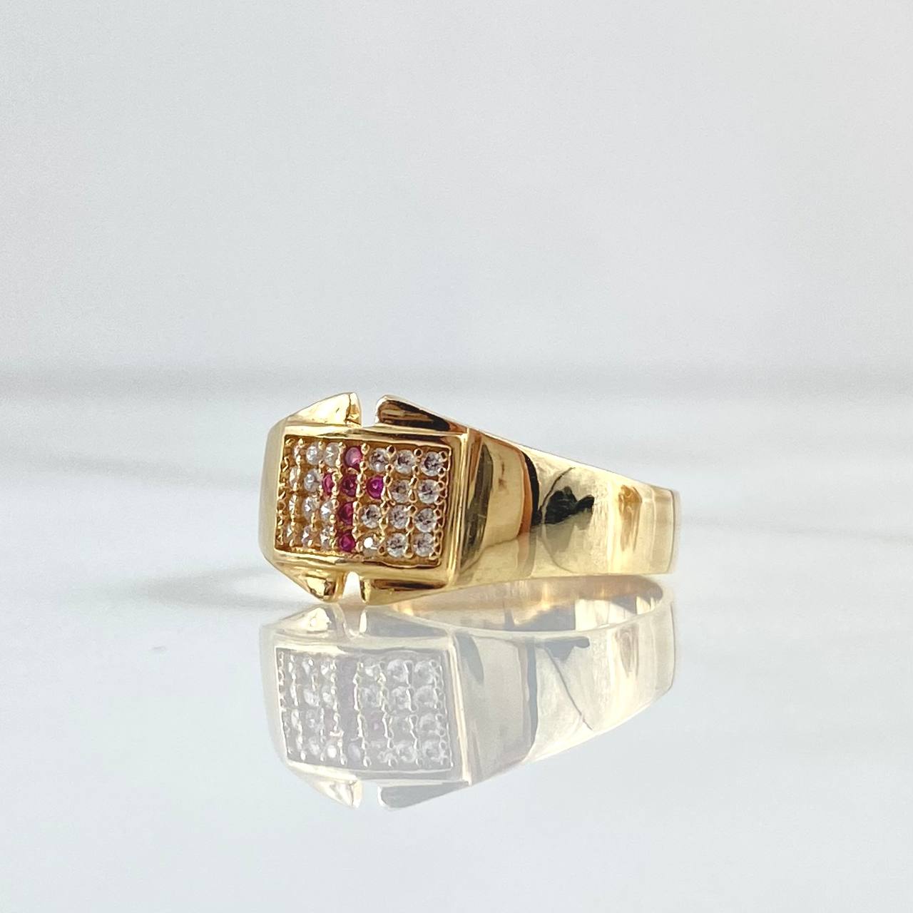 Thick Square Cross Ring 3.35gr / Size 7 1/2 / White Fuchsia Zircons 18K Yellow Gold