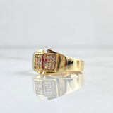 Thick Square Cross Ring 3.35gr / Size 7 1/2 / White Fuchsia Zircons 18K Yellow Gold